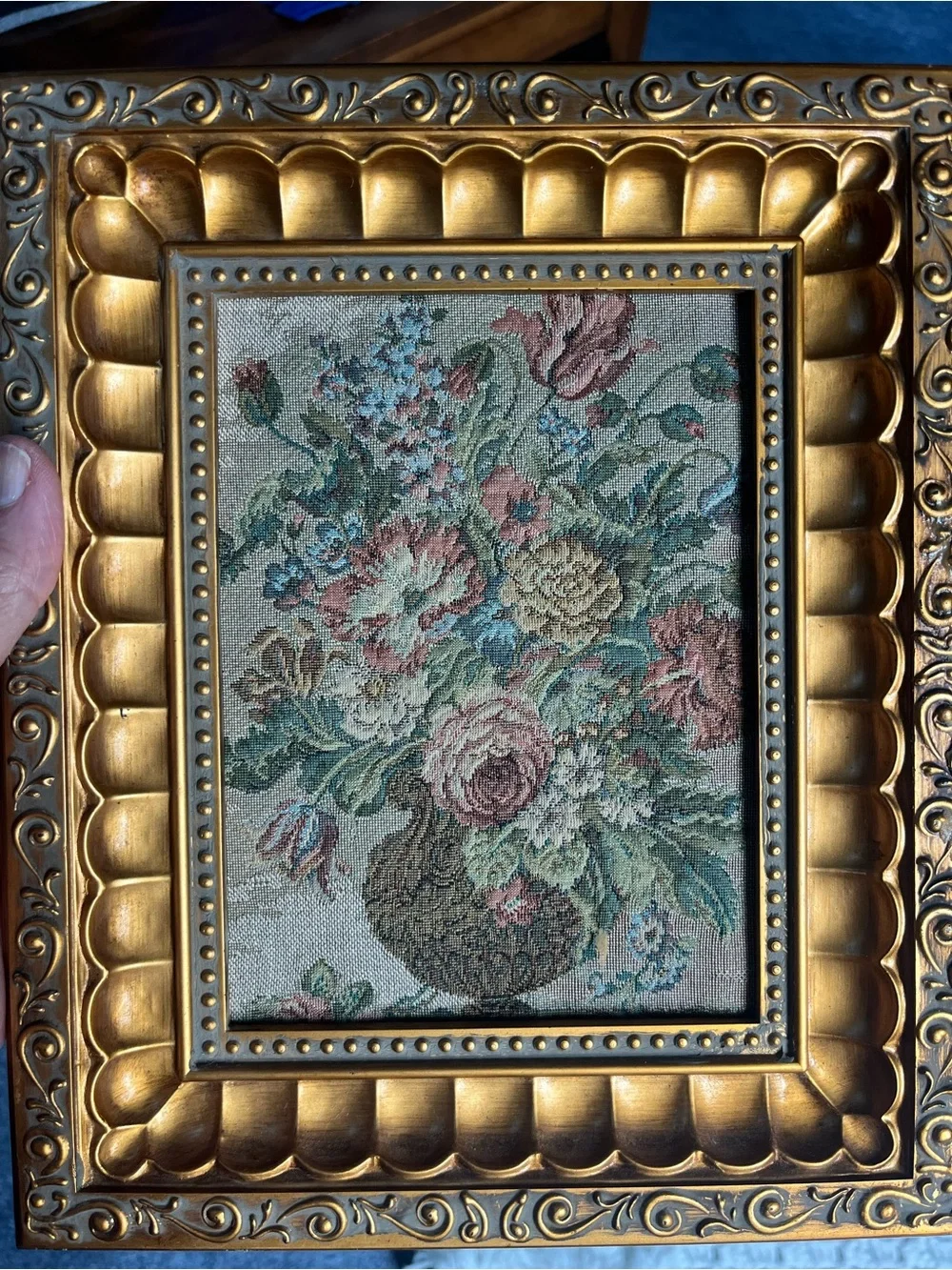Gold Ornate Framed Antique Floral Tapestry Accent - Home Accents